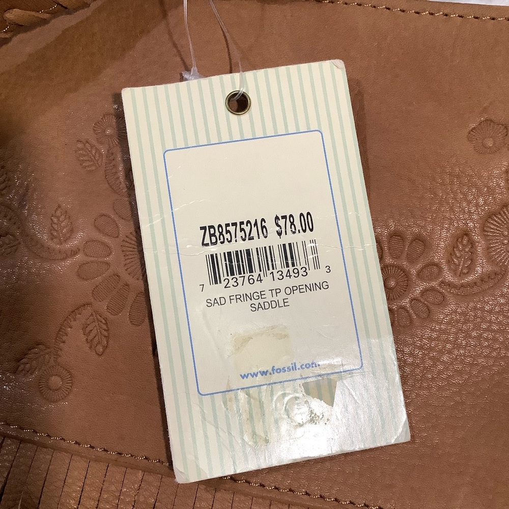 Fossil Vintage Tan Leather Saddle Fringe Bag Top Opening - Picture 10 of 11